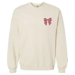 Embroidered Holiday  Sweatshirt, Embroidery Winter Crewneck Sweatshirt, Embroidered Coquette Bow Sweater, Custom Gift, Holiday Sweater. Christmas Sweatshirt