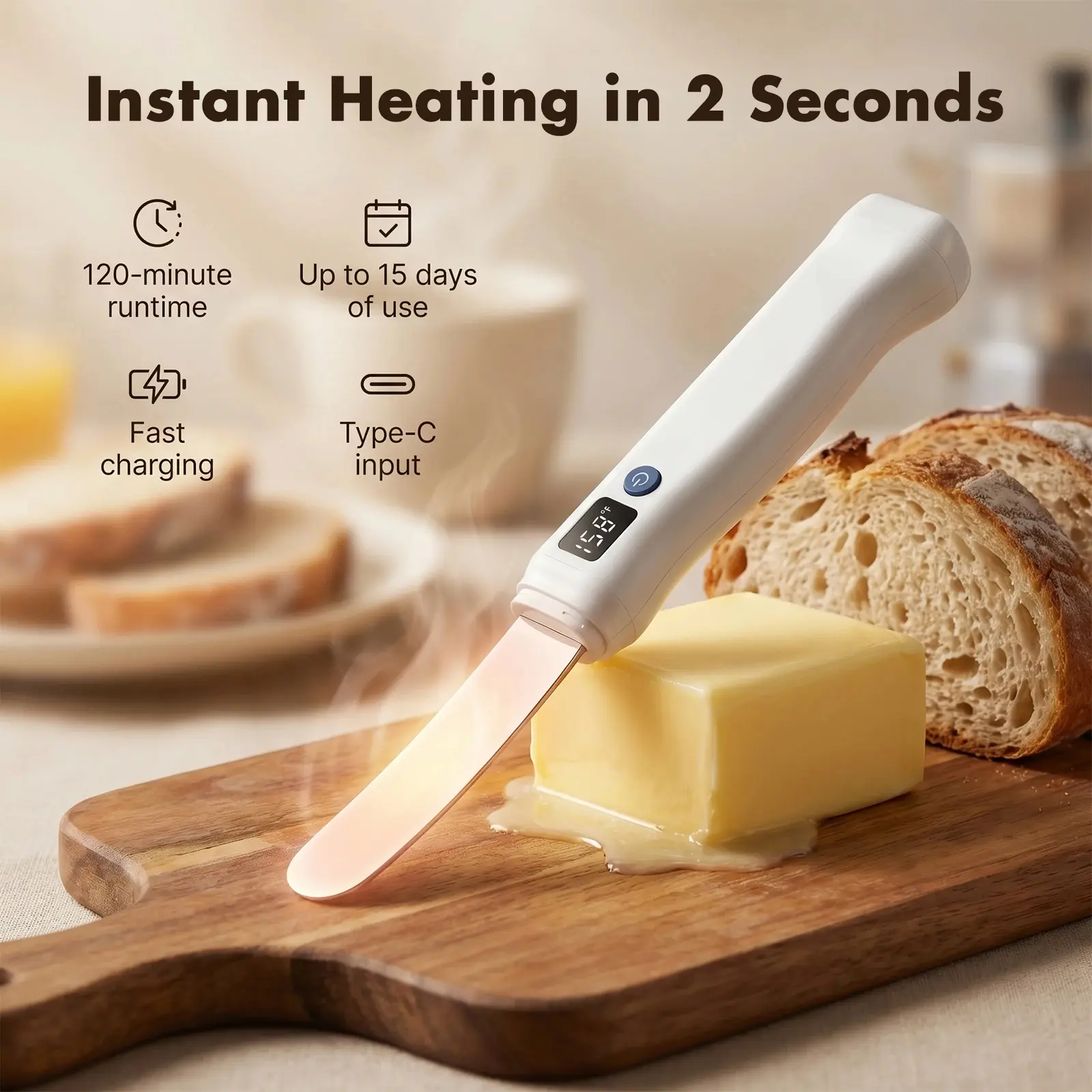 USB Rechargeable Heated Butter Spreader – Electric Melting Knife for Cold Butter, Margarine, Cheese, Toast & Bread