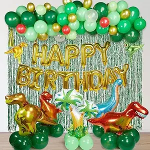 Dinosaur Birthday Party Decorations Kit, 149pcs Green and Orange Balloon Garland Arch with Dino Foil Balloons and Fringe Curtain, Jungle Safari Theme Party Supplies for Kids, and Baby Showers