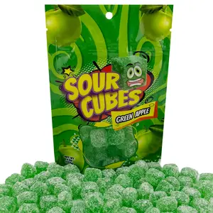 Sour Cubes Chewy Gummy Candy, Tangy Blocks Gummy, Blue Raspberry, Grape, Strawberry, Orange, and Green Apple Flavors, 4 oz Party Size Bag  Green Apple