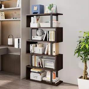 5 Tier Bookshelf Geometric Bookcase S Shaped Industrial Bookshelf Storage Display Stand Shelf for Living Room Bedroom and Office Room 9.3"D x 27.6"W x 74"H Deals For You Days