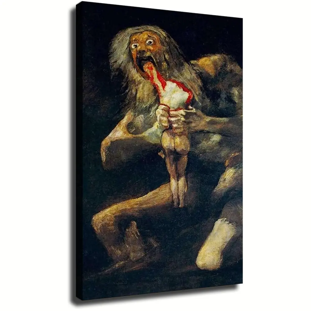 Francisco Goya Saturn Devouring His Son Canvas Wall Art - Classic Mythology Dark Academia Poster - Gothic Home Decor