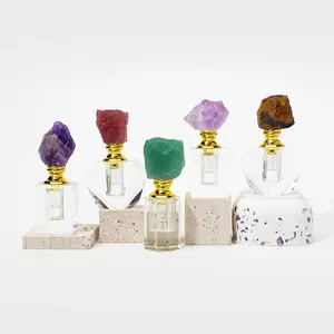 Natural Amethyst Crystal Cluster Healing Stone, Chakra Healing Crystals, Essential Oil Bottle, Empty Refillable Perfume Dropper, Aromatherapy Tool, Natural Stone Decor