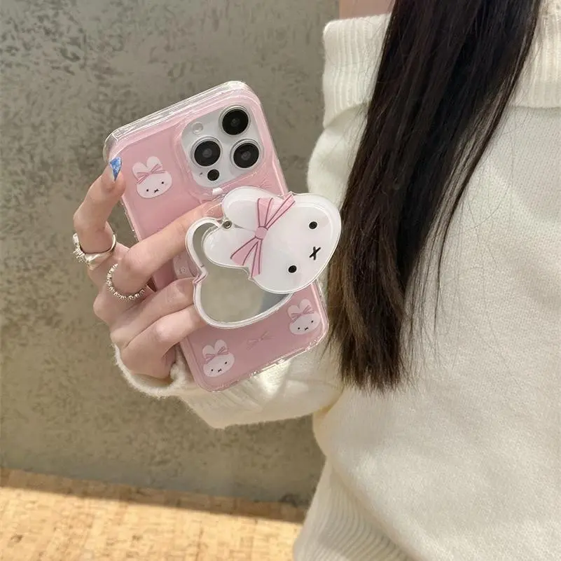 Cute Cartoon Rabbits Bow MagSafe Wireless Charging Case for iPhone 13 Pro-16 Pro Max, Magnetic Holder, Anti-Drop Shockproof Compact Cover, Precise Cutout, Screen Protector, Mobile Device Accessory