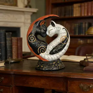 Boho Feng Shui Cat Decor, Yin Yang Art Resin Figurine, Modern Home Decoration, Indoor Outdoor, Birthday Gift, Collectible Doll