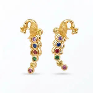 14k Gold Plated Ear Climber / Arete Trepador, Unique Cubic Zirconia Crawler Earrings