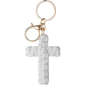 Macrame Cross Keychain,Jesus Key Chain Christian Car Accessories Handmade Soft Cross Keychain Boho Decor for Women Men Gifts