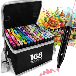 Professional Drawing Markers Set for Artist Coloring Books,  Black Permanent Dual Tip Alcohol Markers with Holder, Coloring Marker for School Sketching Coloring, Art Kits for Kids and Adults