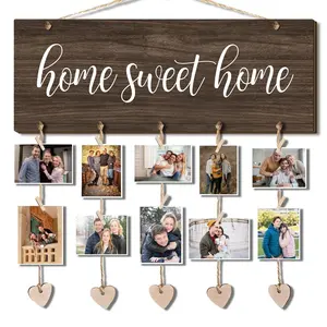 Wooden Photo Frame Display Board, 1 Count Home Sweet Home Hanging Photo Display Board, Hanging Decor for Home Living Room Bedroom, Hangable