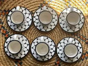 Palestine Kuffiyeh Pottery Coffee Cups set of 6 Ceramic Handmade in Palestine - Palestinian Pottery - خزف فلسطيني