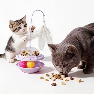Abs Cat Kitten Balancing Feeder Toy, Self-Entertaining Feather Teaser Rod, Turntable Ball Toy, Interactive Pet Play Equipment