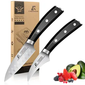 【TikTokShopJumpstart】CoquusAid Paring Knife Set, 2PCS Small Kitchen Knives for Fruit, 3.8 Inch Fruit Knives and 2.75 Inch Bird Beak Peeling Knife, Premium Germany Stainless Steel Ergonomic Handle, Elegant Black Ideal for Valentines Day Gift