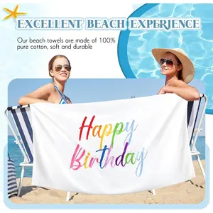 Clearance -Happy Birthday Beach Towel Birthday Party Pool Bath Towel 100% Cotton 60x 30 Inch  Travel Blanket Soft Lightweight Beach Blanket for Summer Swimming Party Gifts