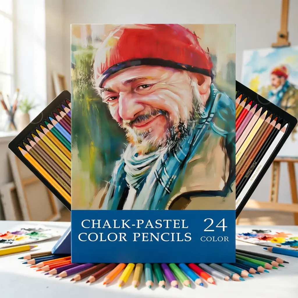 24 Colored Pencils, Chalk Pastel Pencils | Unbreakable, Great Color Rendering, for Artists & Art Lovers, Smooth Coloring Pencils