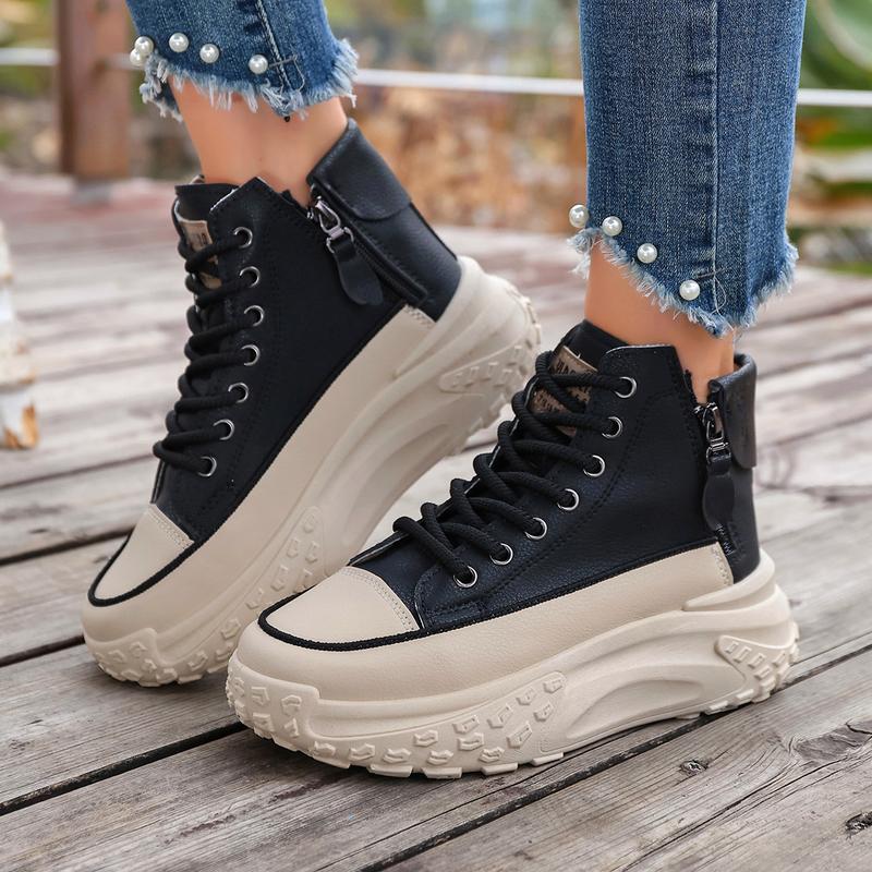 Spring and Autumn new arrival high-top shoes, round toe, thick sole for added height, soft sole, casual sneakers, street style white shoes.