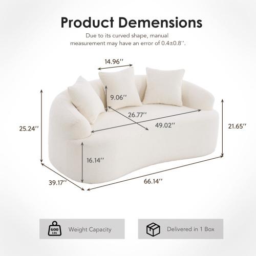 Bellemave LY-025S Curved Loveseat  Full Compression Sponge Sofa, 30D Chenille No-Assembly Compact Sofa for Small Spaces & Apartments, 65"L, 300 lbs, 3 Pillows