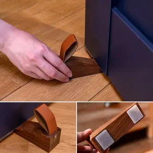 2 Pack Solid Wood Door Stopper, Extra Tall Door Stop Wedge with Non-Slip Anti-Scratch Pads & Easy Lift Pull Tab, Portable Floor Door Stopper for Bedroom Home Office, Anti-Slam Security Door Holder