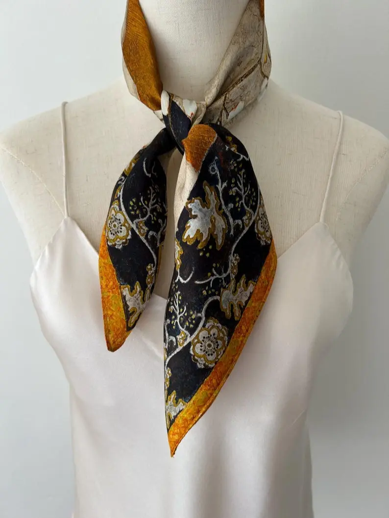 Mulberry Silk Scarf: Vintage Vase Print Neckerchief (26" Square)