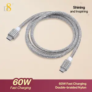 D8 60W USB C to USB C Cable Fast Charging,  Crystal Decoration,Diamond Shine with rhinestone decoration, Compatible with iPhone 15/Pro/Plus/Pro Max, MacBook, iPad Pro/Air/Mini, Samsung S23/S22+ ,Women,Girls