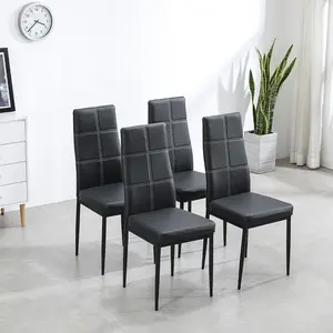 [Bellemave]4pcs Elegant Assembled Stripping Texture High Backrest Dining Chairs /Black/White