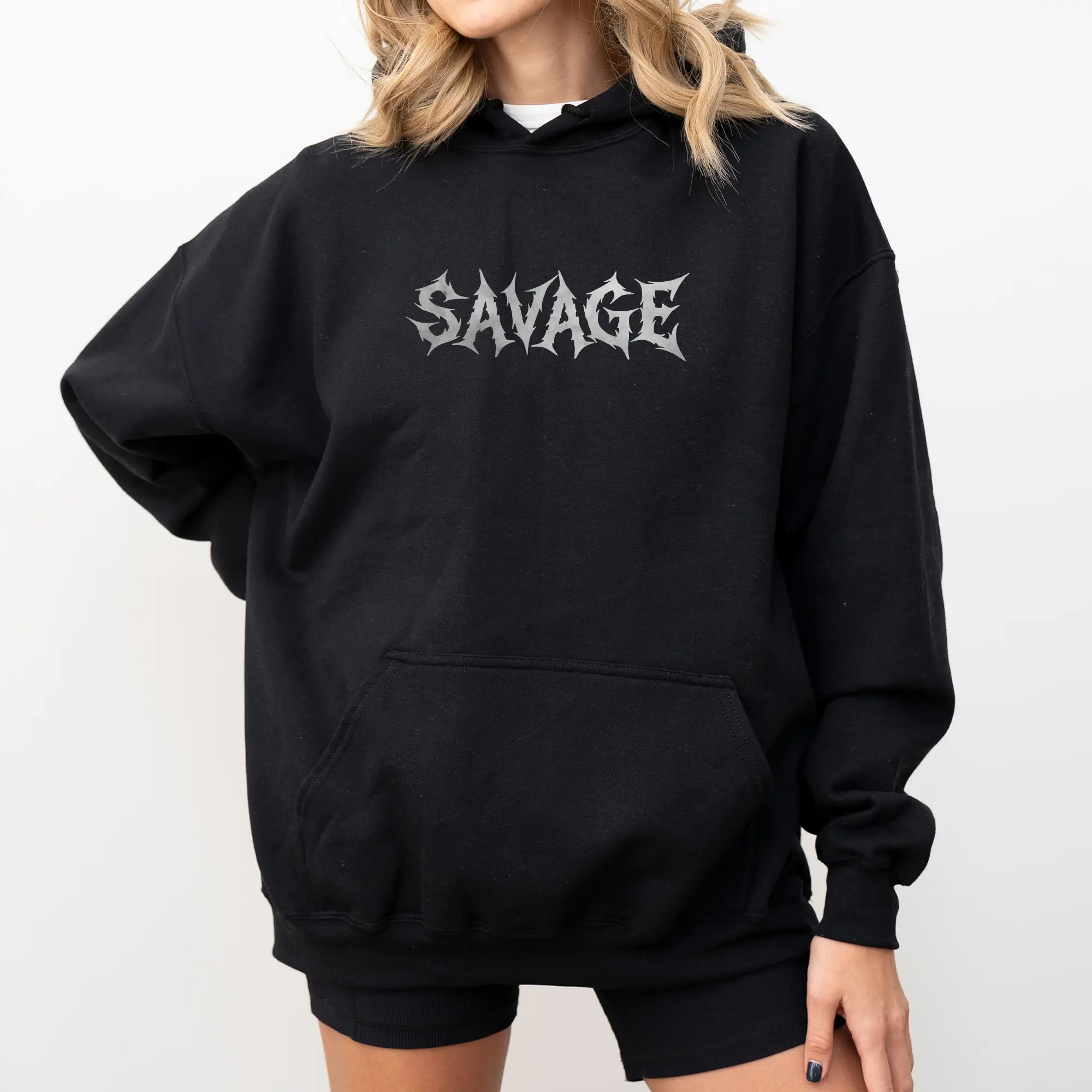 MAPTEES Gothic Savage Hoodie, Vintage Feral Pullover Hoodies, Wild Edgy Graphic Graphic Hoodie, Grunge Aesthetic Streetwear Clothing
