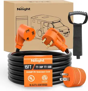 Nilight 15FT 30 Amp RV Extension Cord with Adapter 15Amp to 30Amp 125V Heavy Duty 10/3 Gauge Pure Copper STW Wire UL ETL Listed 3 Prong TT-30P TT-30R Weatherproof Suit for Generators Campers