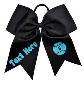 Design Your Own Custom Personalized Softball Hair Bow In Sparkling Glitter Text