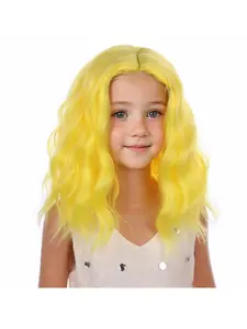 16 inch Yellow Wig Short Curly Wavy Light Yellow Bob Wigs for Girls Cosplay Party Heat Resistant Synthetic Hair Wigs