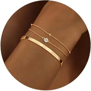 TEWIKY Bracelet Sets Dainty Snake Chain Bracelet Adjustable Cuban Link Bracelet For Women Cuff Bangle Stackable Bracelets For Womens Jewelry Sets For Valentine's Day gifts