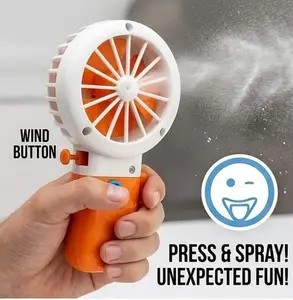 2pcs Funny Water Spray Fan Prank Toy, Manual Press Misting Fan No Battery Needed, Cute Handheld Summer Cooler Gag Gift for Kids & Adults