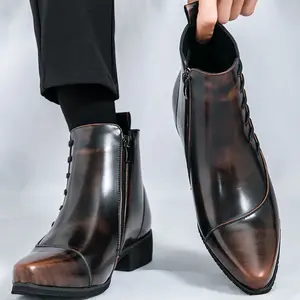 Men's Chelsea & Casual Ankle Boots Leather with Contrast Stitching & Dual Zipper Pointed Toe & Memory Foam Insole for Winter, Formal & Everyday Wear Winter Shoes Brown& Black Ankle Boots