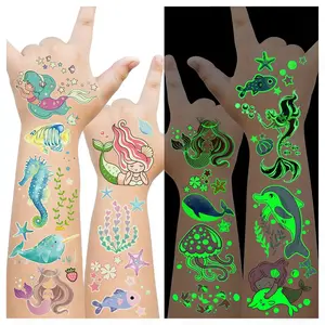 Mermaid Temporary Tattoo Stickers 110 Designs, Glow-In-The-Dark Kids Birthday Party Supplies, Ocean Animal Gifts, Underwater Art Crafts