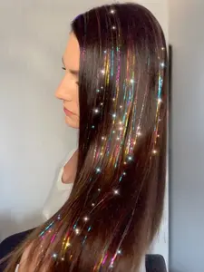 Black Friday Exclusive Set: Shiny Hair Tinsels Clip for You and Your Pet, 22Inch Glitter Tinsel Synthetic Extensions Hair Extensions Clip,  Tinsel  Sparkle Fairy Hair Accessories for Christmas Family Party.