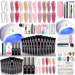 Clara Colors Poly Gel Nail Kit, 12 Colors Clear Jelly Nude Pink Poly Extension Gel Nail Kit with 48W UV Lamp All In One Polygel Nail Kit Starter Kit with Slip Solution and Tools for Nail Art DIY