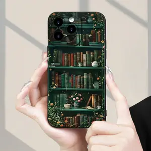 Retro bookshelf pattern, drop-proof and non-slip TPU full-coverage lens phone case, compatible with iPhone 17, 16, 15, 14, 13, 12, 11, XS, X, Samsung and other models. Makes a great gift for friends or family.