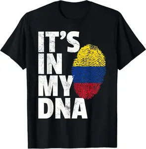 100%cotton IT'S IN MY DNA Colombian Colombia Flag National Pride Roots T-Shirt