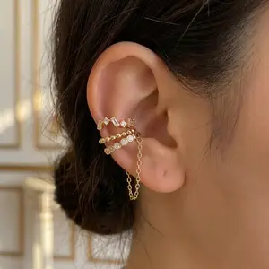 Women'S Clip-On Earring Set - No Piercing Required, C-Shaped Tassel Design, Securely Clips Onto The Ear Cartilage, Simple And Stylish, Perfect For Valentine'S Day, Three-Piece Set.