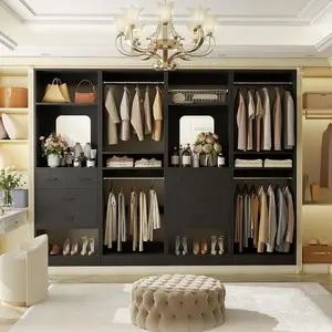 Unikito Freestanding Closet Organizer, Engineered Wood Wardrobe System, Adjustable Shelving Unit with 2 Hanging Rods, 600 lb Capacity Storage Solution, Modular Design for Bedroom/Entryway/Laundry Room, Easy Assembly Freestanding Garment Rack