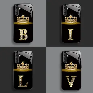 Suitable for [Galaxy S23 Fe] New high-end crown letter glass mobile phone case new business simple explosion-proof mobile phone case affordable anti-fall anti-fingerprint 995
