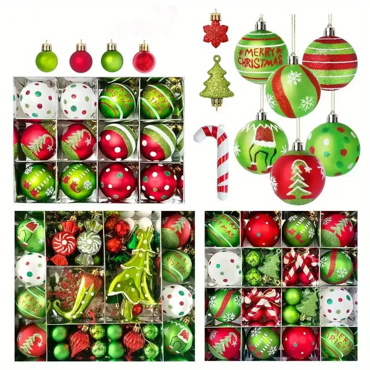 46-Piece Red/Green/White Christmas Ball Decor Set - Polka Dot Hanging Ornaments, Sparkling Plastic Tree Decor, For Home Indoor Holiday Party, Party Decoration Supplies, Black Friday Deal: Halloween/Christmas/New Year Gift