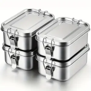 Stainless Steel Lunch Box Square No Divider Large Capacity Single Layer with Lock and Cover Metal Picnic Container Hand Wash Manual No Power Required Back to School