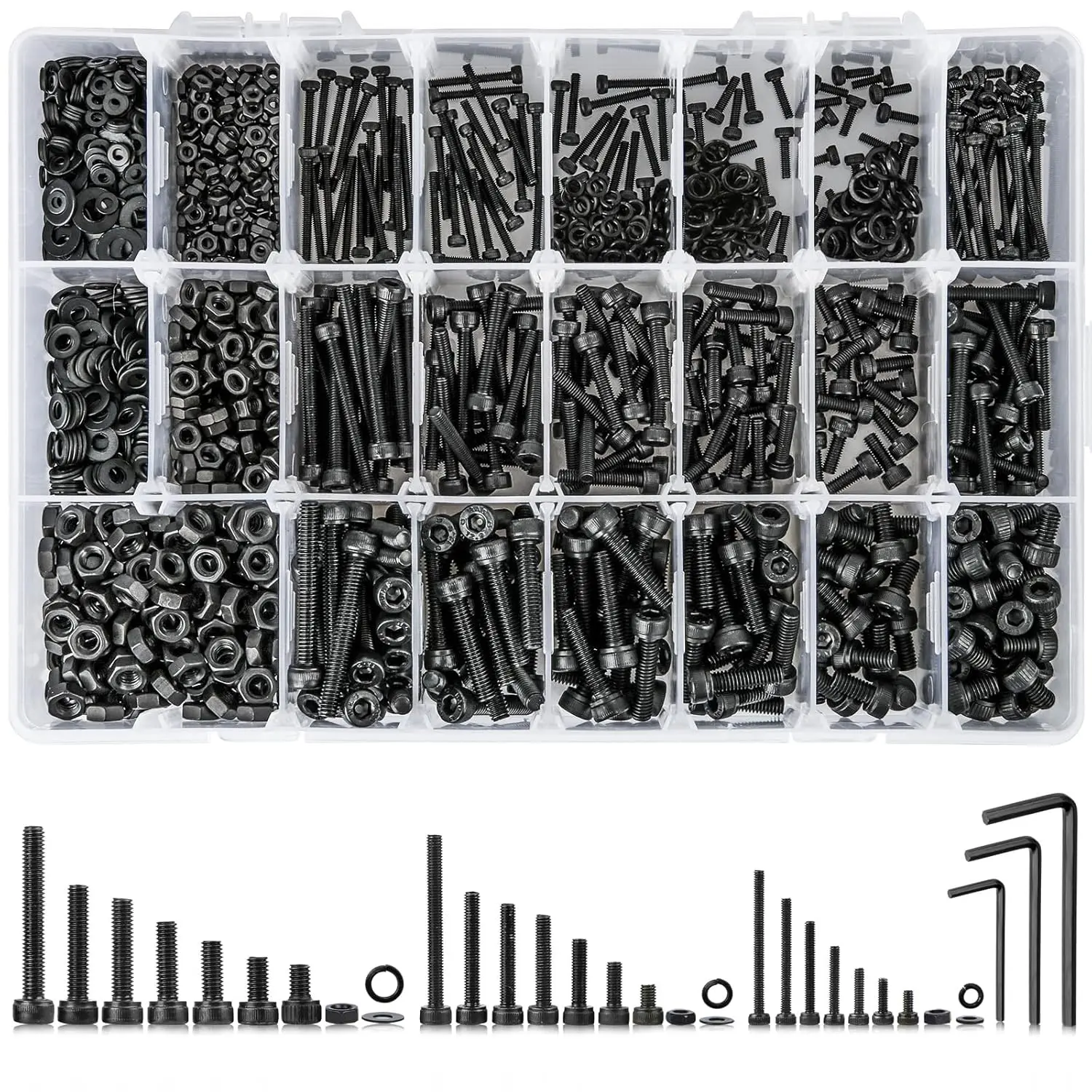 1710Pcs Metric Bolt Assortment Kit - M2/M3/M4 12.9 Alloy Steel Hex Socket Head Cap Machine Screws, 21 Sizes (4MM-30MM, 16MM Included) Upgraded Zinc Plated with Nuts & Washers for Toys, Lights, Household Appliances, Electronic Products, No Need To Add Anti