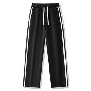 Spring Summer Men's Striped Splice Straight Casual Pants Drawstring Waist Loose Slim Sports Long Trousers