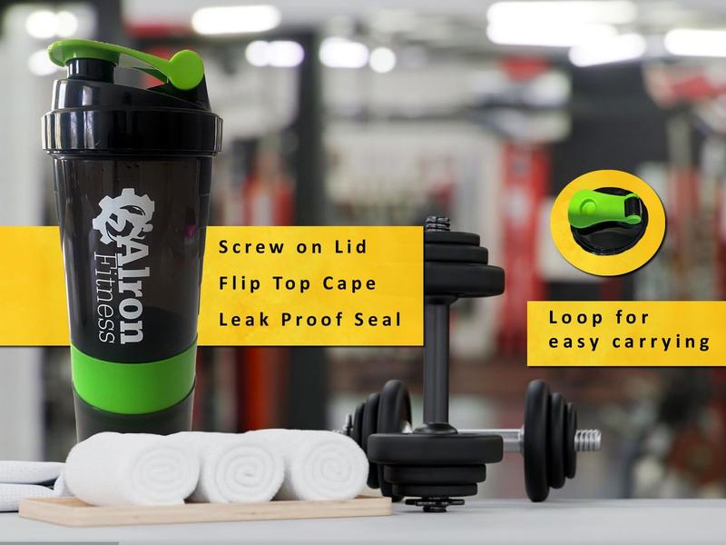 ALRON FITNESS Protein Shaker Bottle 500ml - Premium Gym Protein Shake Cup, Leak-Proof Flip Cap, Mixing Ball & Powder Storage, Perfect for Sports and Workout (16oz) (Blue)