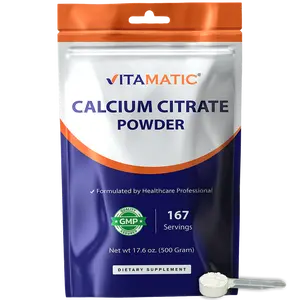 Vitamatic Calcium Citrate Powder – 3000 mg per Serving, Provides 720 mg Elemental Calcium, 500 g (17.6 oz), Unflavored, Dietary Supplement