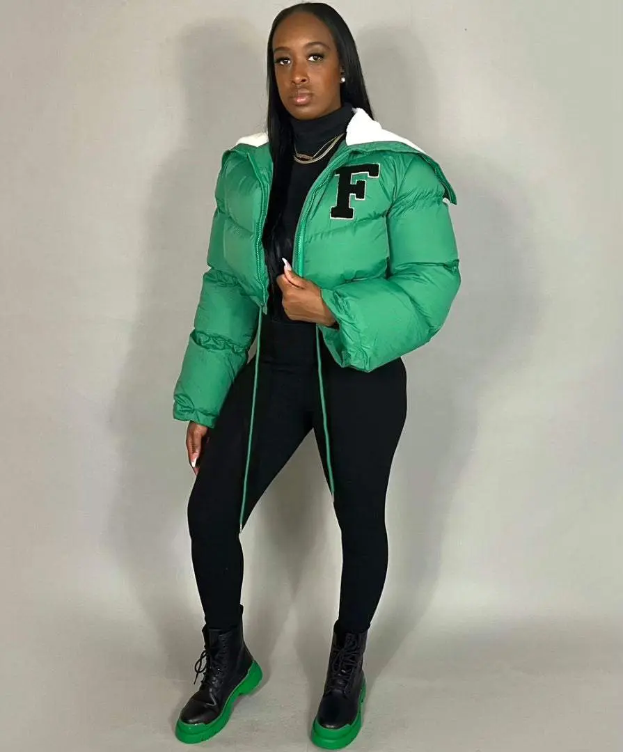 Kelly Green Cropped Puffer Jacket
