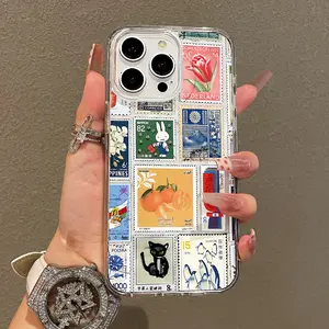 Soft Girl Magnetic Case for iPhone11/12/13/14/15/16/17/promax, Vintage Stamp Collage Lightweight, Drop-Proof, MagSafe Compatible | Perfect for Teen Girls