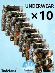 10 Packs Men’s All-Over Print Boxer Briefs – Regular Fit, Comfortable & Breathable Underwear for Men, Soft & Lightweight, Everyday Casual & Sports, All Seasons, Perfect Christmas Gift