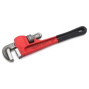 HTTMT- 10"/ 14" Heavy Duty Adjustable Cast Iron Straight Pipe Wrench Spanner Dipped Handle Plumbing Pliers Tool for Plumbers Any Auto Repair and Mechanics (2 Size Available)
