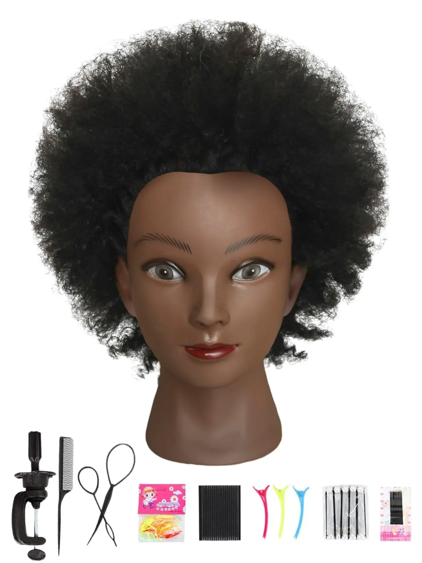 African Mannequin Head with 100% Human Hair Mannequin Head Curly Natural Look Cosmetology Manican Mannequins Heads with Stand for Display Practice Braiding Styling Training Head Hair Styling